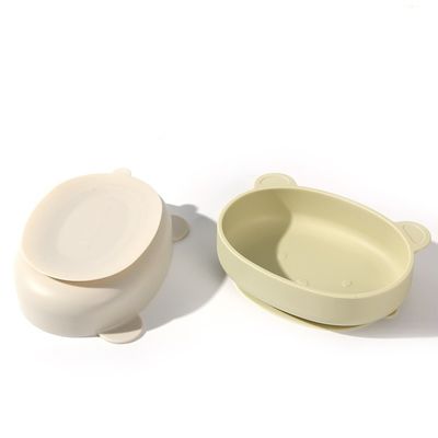 Bát ăn dặm bằng silicon 50K Đĩa đựng thức ăn bổ sung có nắp Bát hoạt hình hình gấu cho trẻ em Bát chống rơi cho trẻ em
