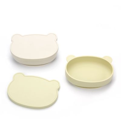 Bát ăn dặm bằng silicon 50K Đĩa đựng thức ăn bổ sung có nắp Bát hoạt hình hình gấu cho trẻ em Bát chống rơi cho trẻ em